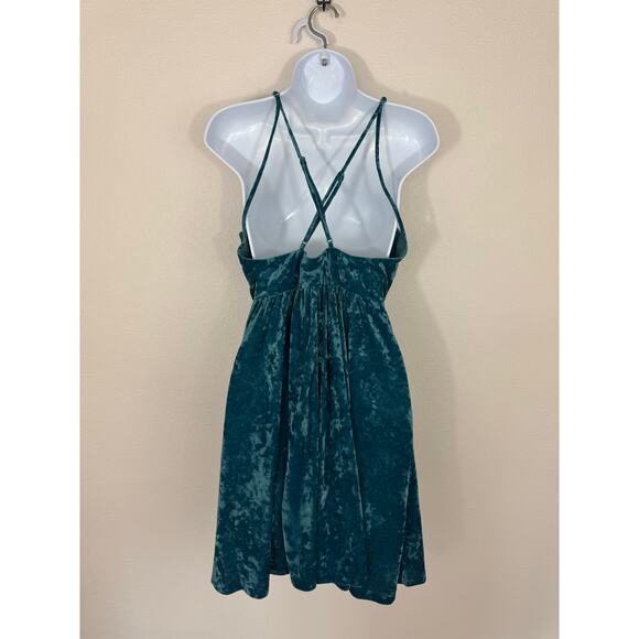 Wild Fable Crushed Velvet Teal Mini Dress | Strappy Back | Large - Picture 3 of 5